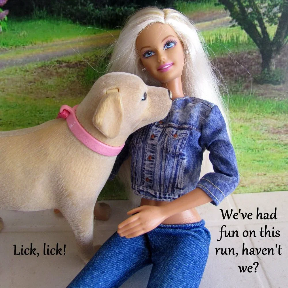BARBIE + DOG, ARTICULATED DOLL w CLOTHES; SEE THEIR SWEET STORY!